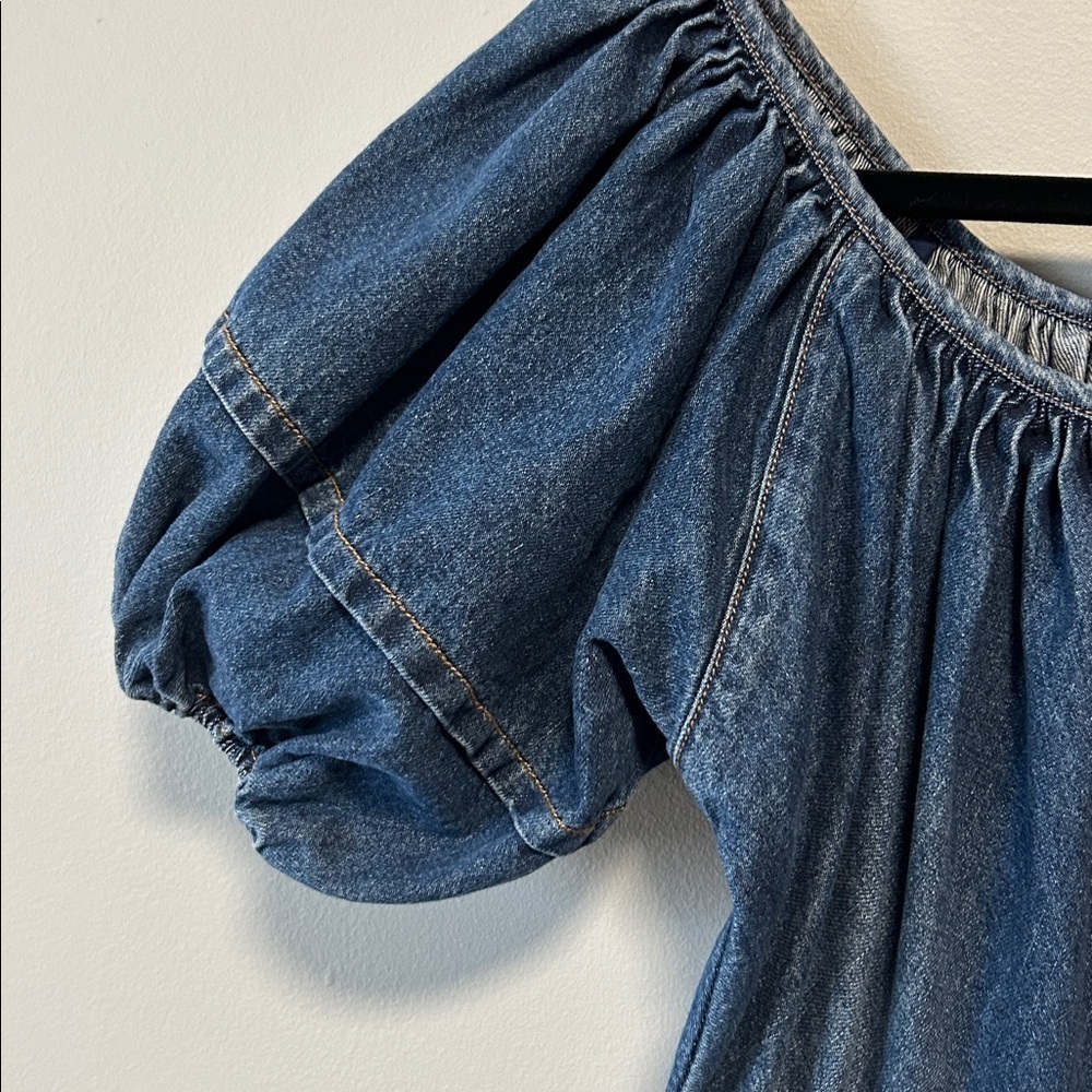 CO Denim Designer Puff Short Sleeve Minimalist Midi Dress Size XS - Picture 4 of 11